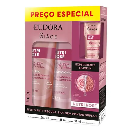Kit Siàge Eudora Nutri Rosé Shampoo 250ml + Condicionador 125ml + Leave-in 30ml
