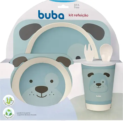 Kit Refeição em Bambu Cachorrinho Buba - 5 peças