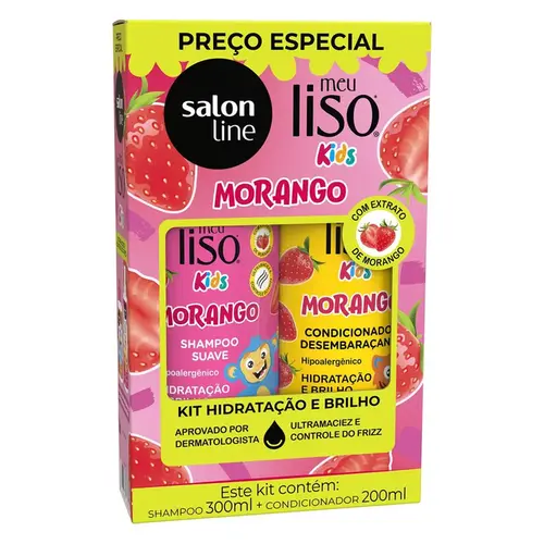 kit Shampoo + Condicionador meu liso kids Morango salon line - 300ml
