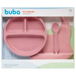 Kit Refeição Ventosa Em Silicone Rosa Buba - 3 peças