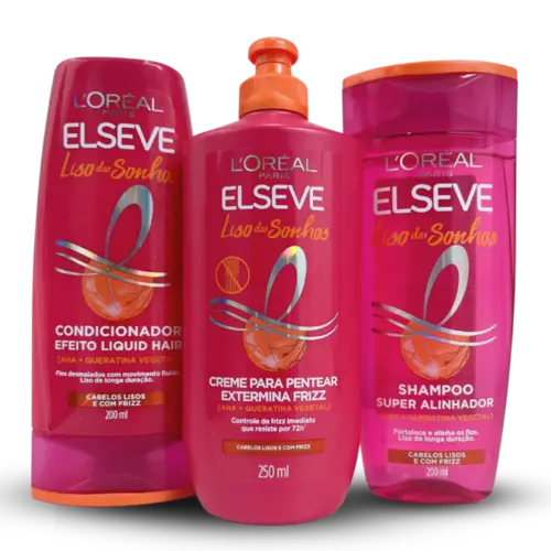 Kit Shampoo200 ml + Cond.200ml +Creme de Pentear 250ml Liso dos sonhos Elseve - 1 un.