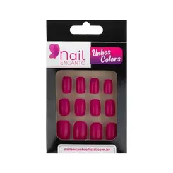 Unhas Color Curta Rosa Pink Nail Encanto - 28 Unidades