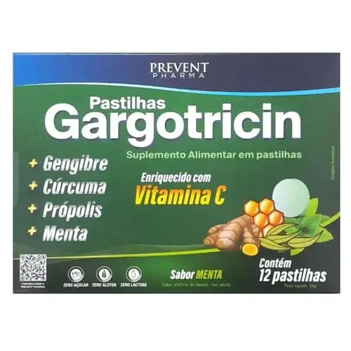 Gargotricin Com 12 Pastilhas Menta Prevent Farma - 1 unidade