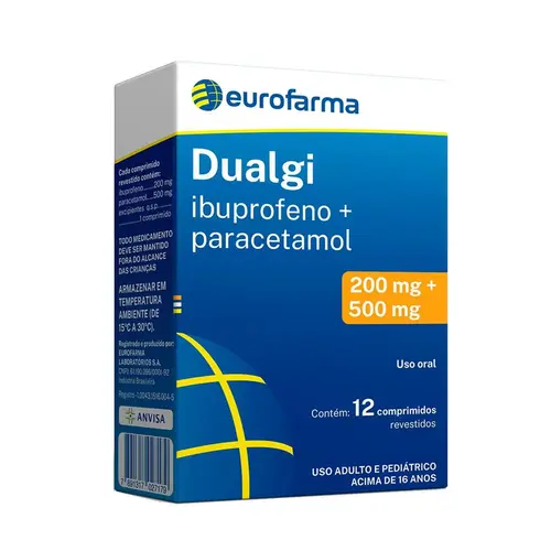 Dualgi Ibuprofeno 200mg + Paracetamol 500mg - 12 Comprimidos