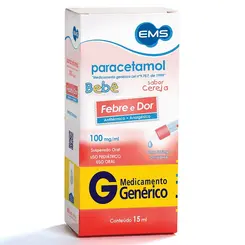 Paracetamol Bebê 100mg/ml Suspensão Oral Sabor Cereja Genérico EMS - 15ml