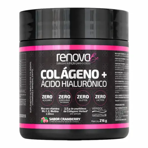 Colágeno + Ácido  Hialurônico Sabor Cranberry Renova Be - 216g
